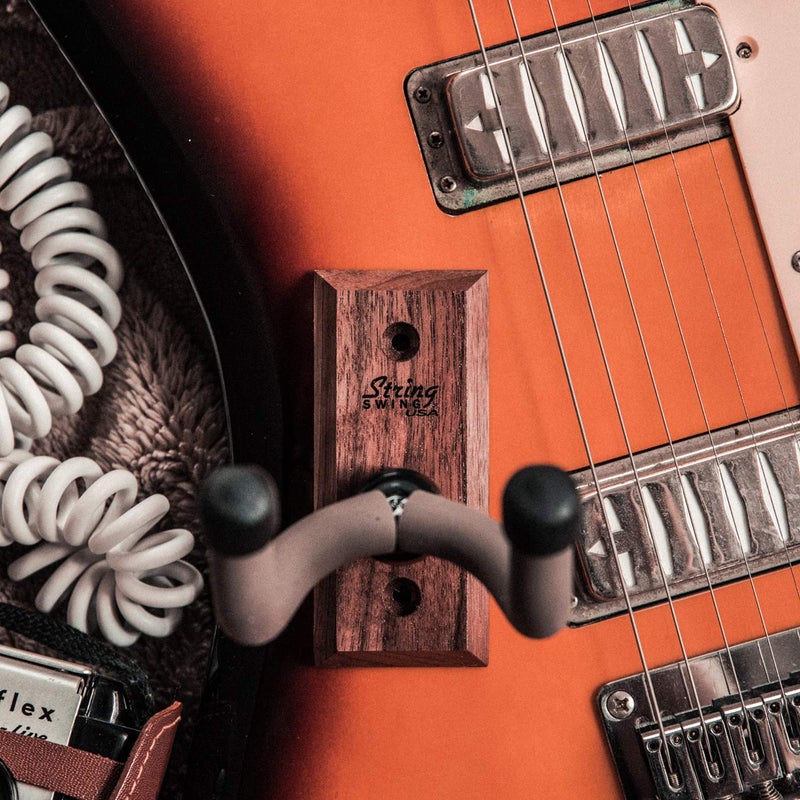 String Swing Guitar Wall Mount Hanger with Keeper Strap- Electric Acoustic and Bass Guitars CC01K-BW - Image 5